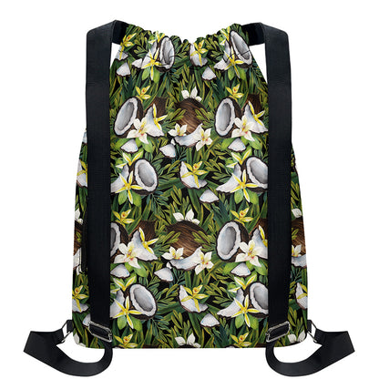 Vanilla Flower And Coconut Pattern Print Drawstring Backpack