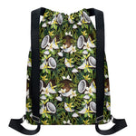 Vanilla Flower And Coconut Pattern Print Drawstring Backpack