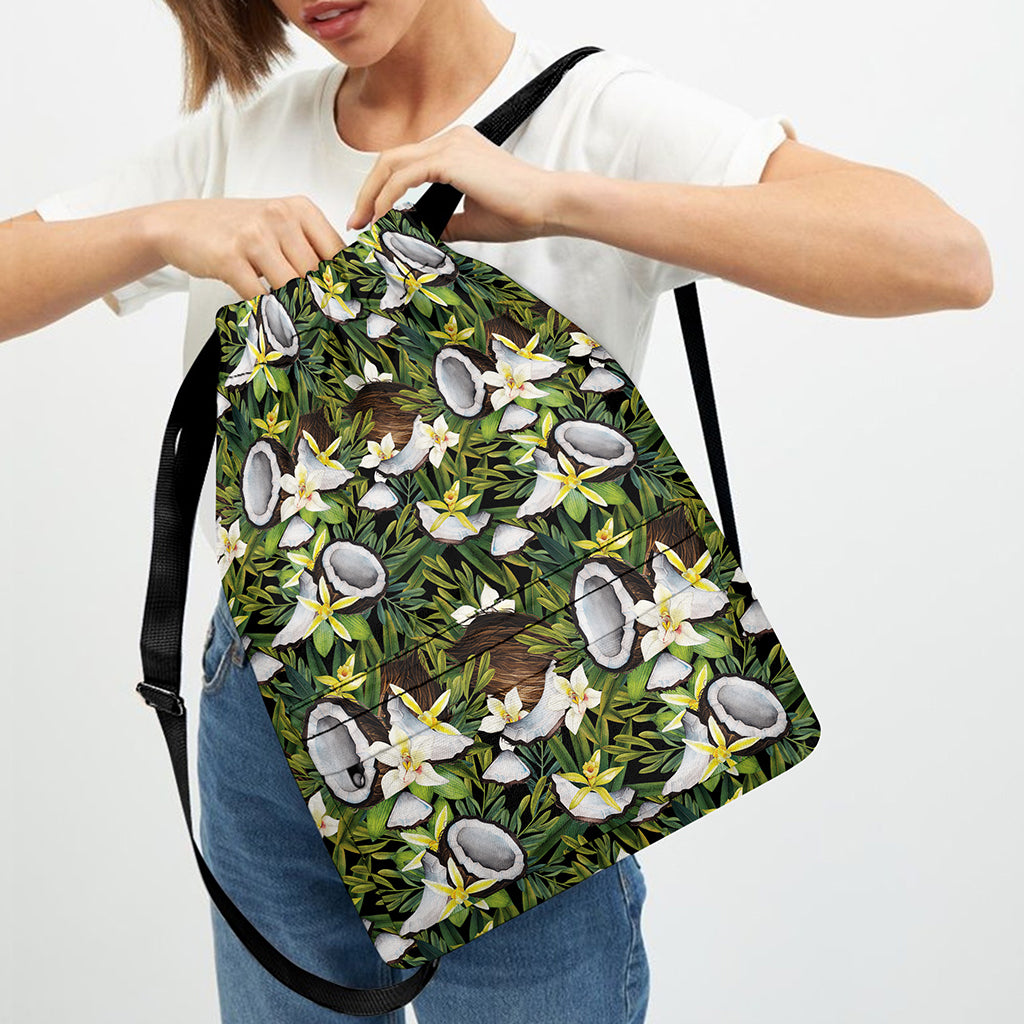Vanilla Flower And Coconut Pattern Print Drawstring Backpack