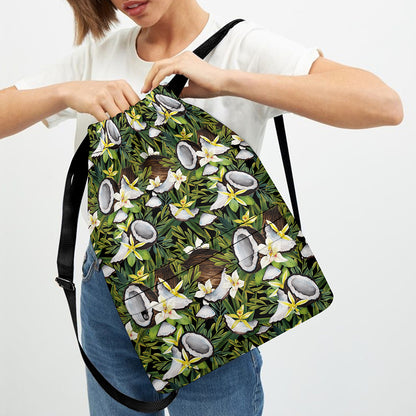 Vanilla Flower And Coconut Pattern Print Drawstring Backpack