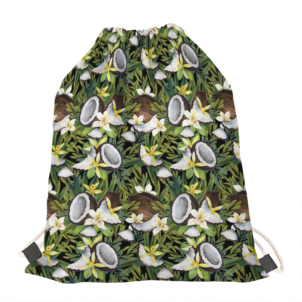Vanilla Flower And Coconut Pattern Print Drawstring Bag