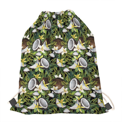 Vanilla Flower And Coconut Pattern Print Drawstring Bag