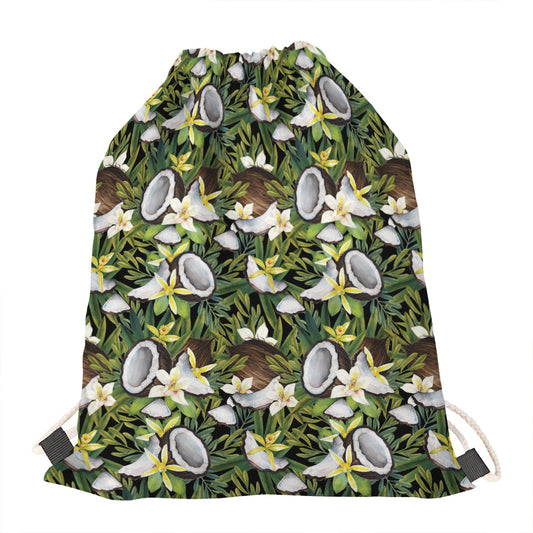 Vanilla Flower And Coconut Pattern Print Drawstring Bag