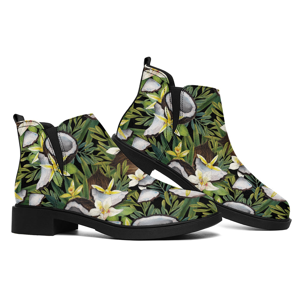 Vanilla Flower And Coconut Pattern Print Flat Ankle Boots