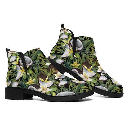 Vanilla Flower And Coconut Pattern Print Flat Ankle Boots