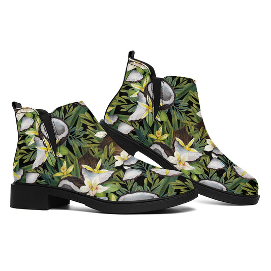 Vanilla Flower And Coconut Pattern Print Flat Ankle Boots