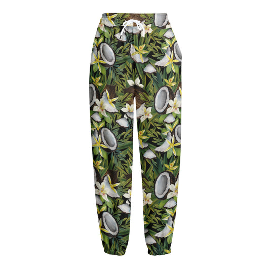 Vanilla Flower And Coconut Pattern Print Fleece Lined Knit Pants