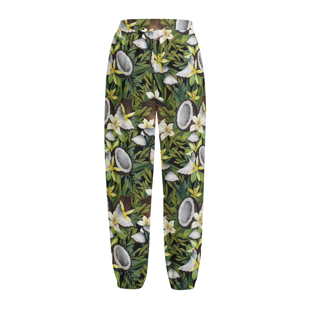 Vanilla Flower And Coconut Pattern Print Fleece Lined Knit Pants