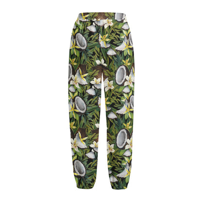 Vanilla Flower And Coconut Pattern Print Fleece Lined Knit Pants