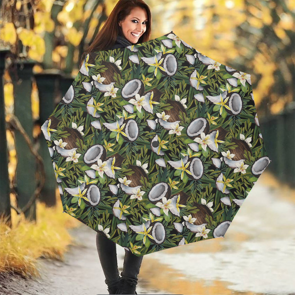 Vanilla Flower And Coconut Pattern Print Foldable Umbrella