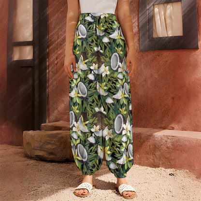 Vanilla Flower And Coconut Pattern Print Harem Pants