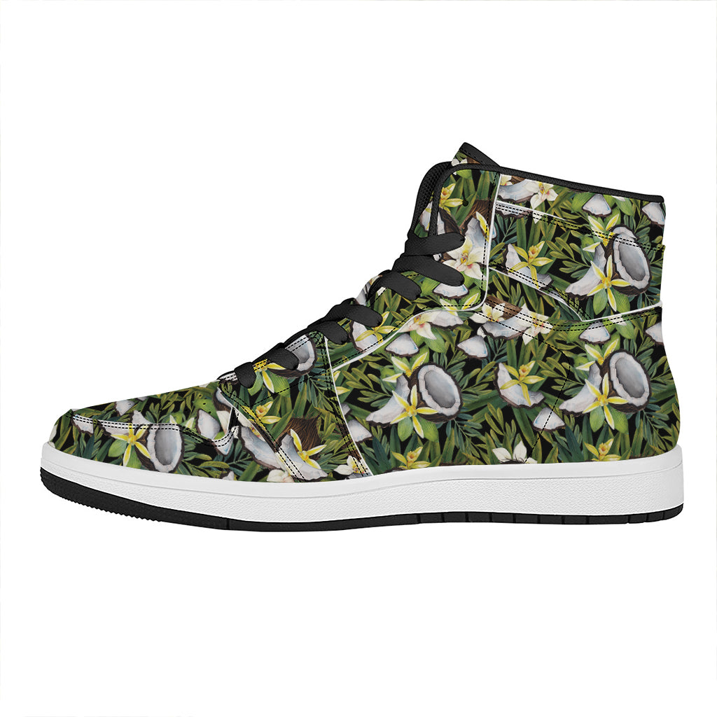 Vanilla Flower And Coconut Pattern Print High Top Leather Sneakers