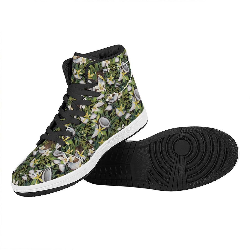 Vanilla Flower And Coconut Pattern Print High Top Leather Sneakers