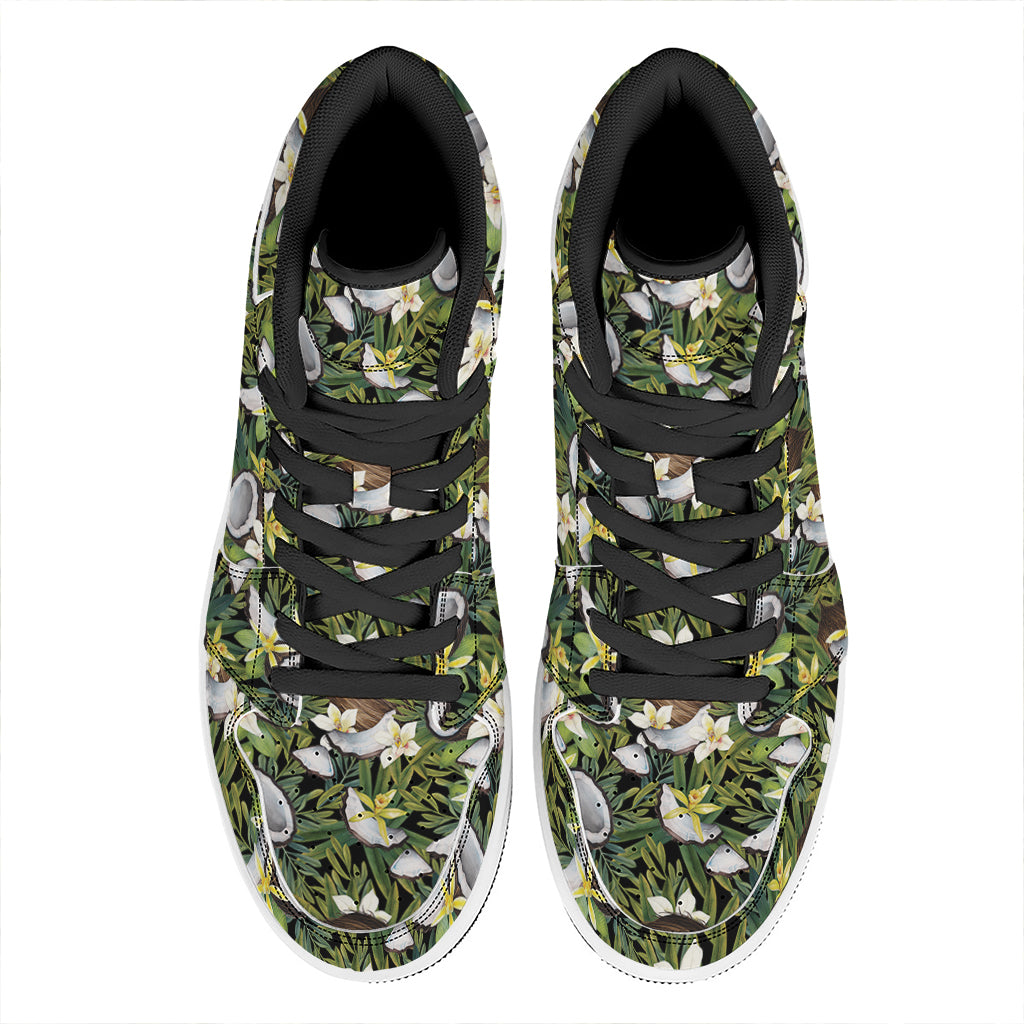 Vanilla Flower And Coconut Pattern Print High Top Leather Sneakers