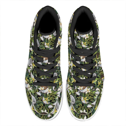 Vanilla Flower And Coconut Pattern Print High Top Leather Sneakers