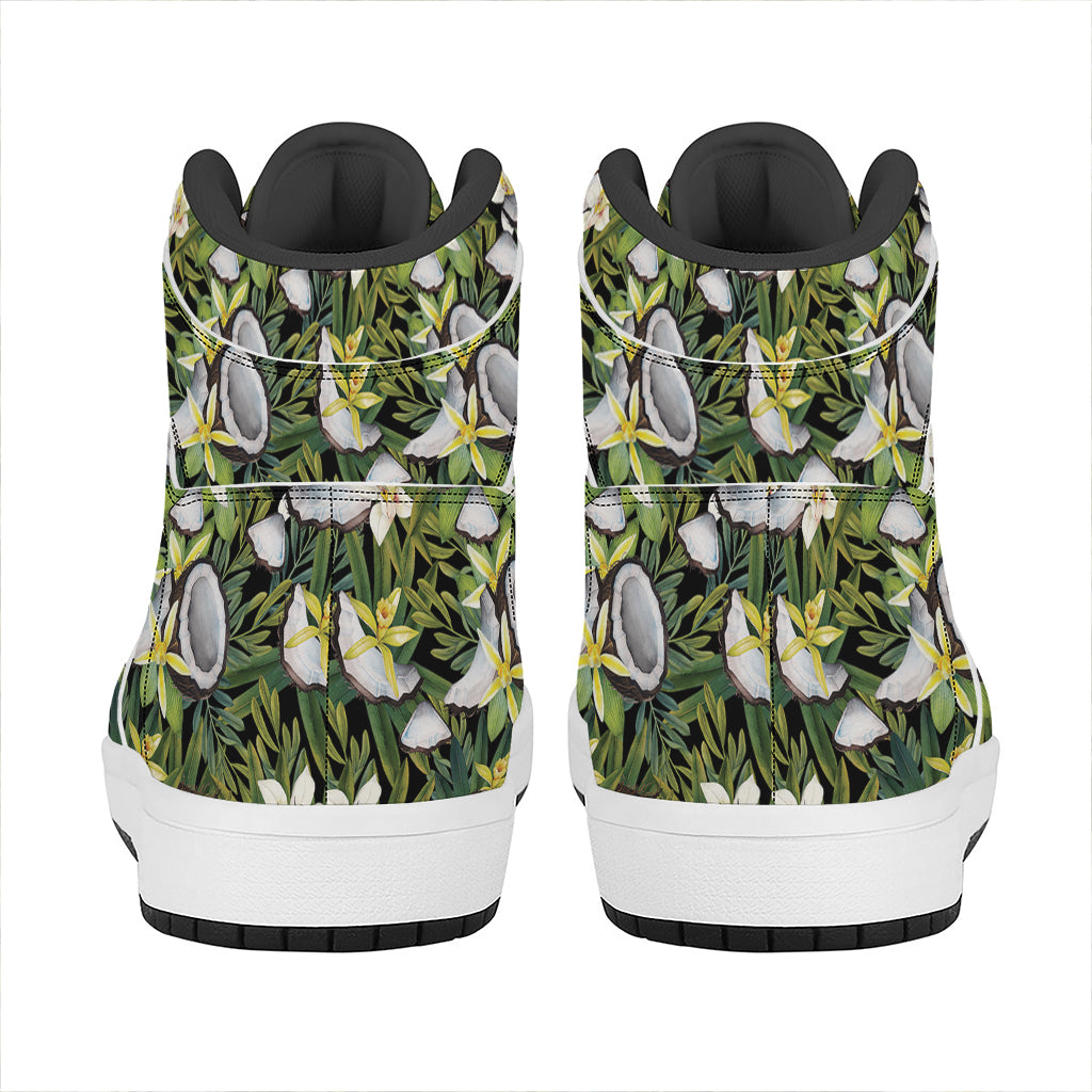 Vanilla Flower And Coconut Pattern Print High Top Leather Sneakers