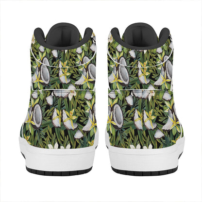 Vanilla Flower And Coconut Pattern Print High Top Leather Sneakers