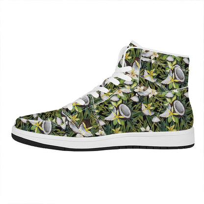 Vanilla Flower And Coconut Pattern Print High Top Leather Sneakers