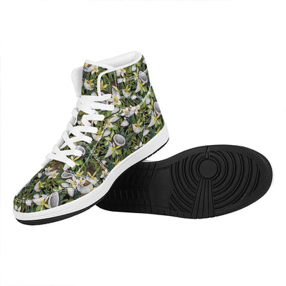 Vanilla Flower And Coconut Pattern Print High Top Leather Sneakers
