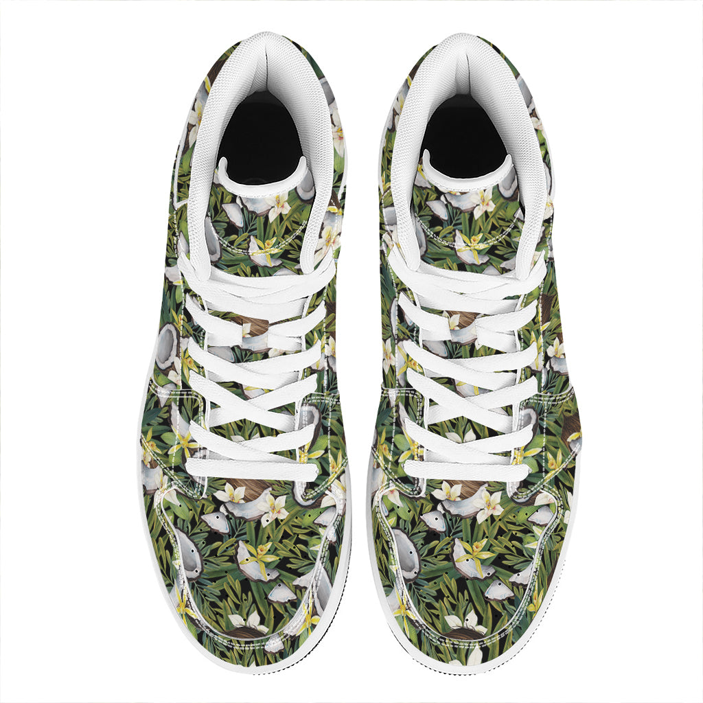 Vanilla Flower And Coconut Pattern Print High Top Leather Sneakers