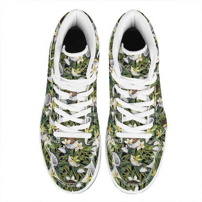 Vanilla Flower And Coconut Pattern Print High Top Leather Sneakers