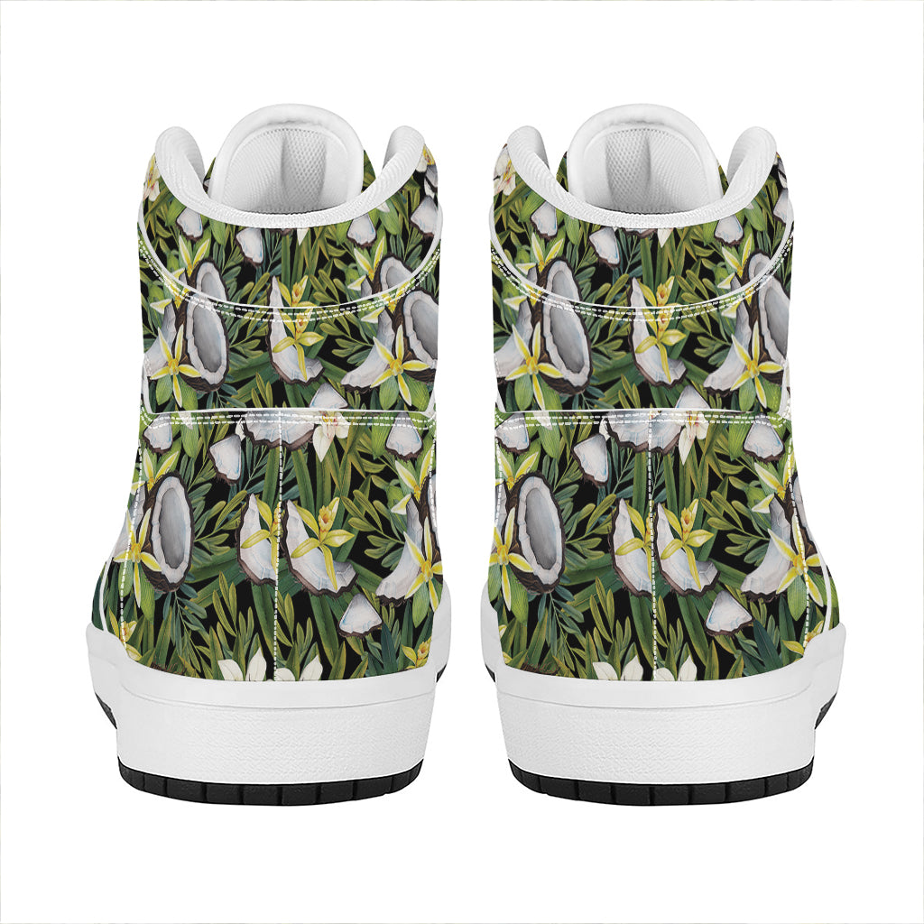 Vanilla Flower And Coconut Pattern Print High Top Leather Sneakers