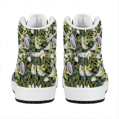 Vanilla Flower And Coconut Pattern Print High Top Leather Sneakers