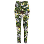 Vanilla Flower And Coconut Pattern Print High-Waisted Pocket Leggings