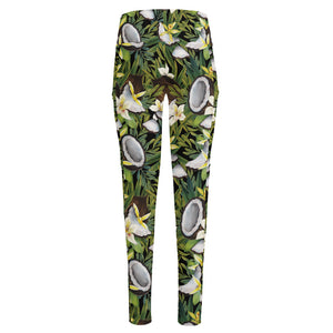 Vanilla Flower And Coconut Pattern Print High-Waisted Pocket Leggings