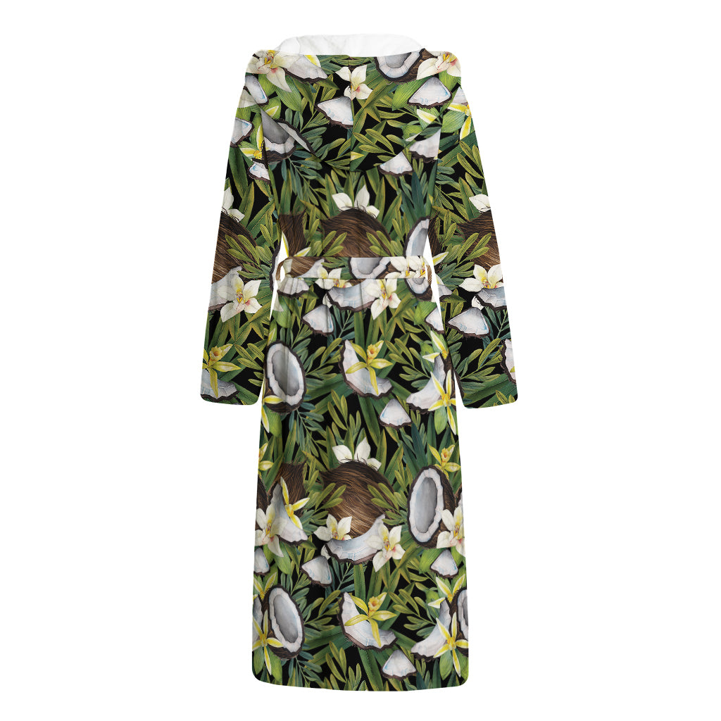 Vanilla Flower And Coconut Pattern Print Hooded Bathrobe