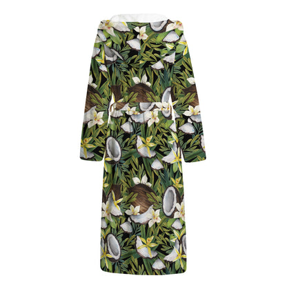 Vanilla Flower And Coconut Pattern Print Hooded Bathrobe
