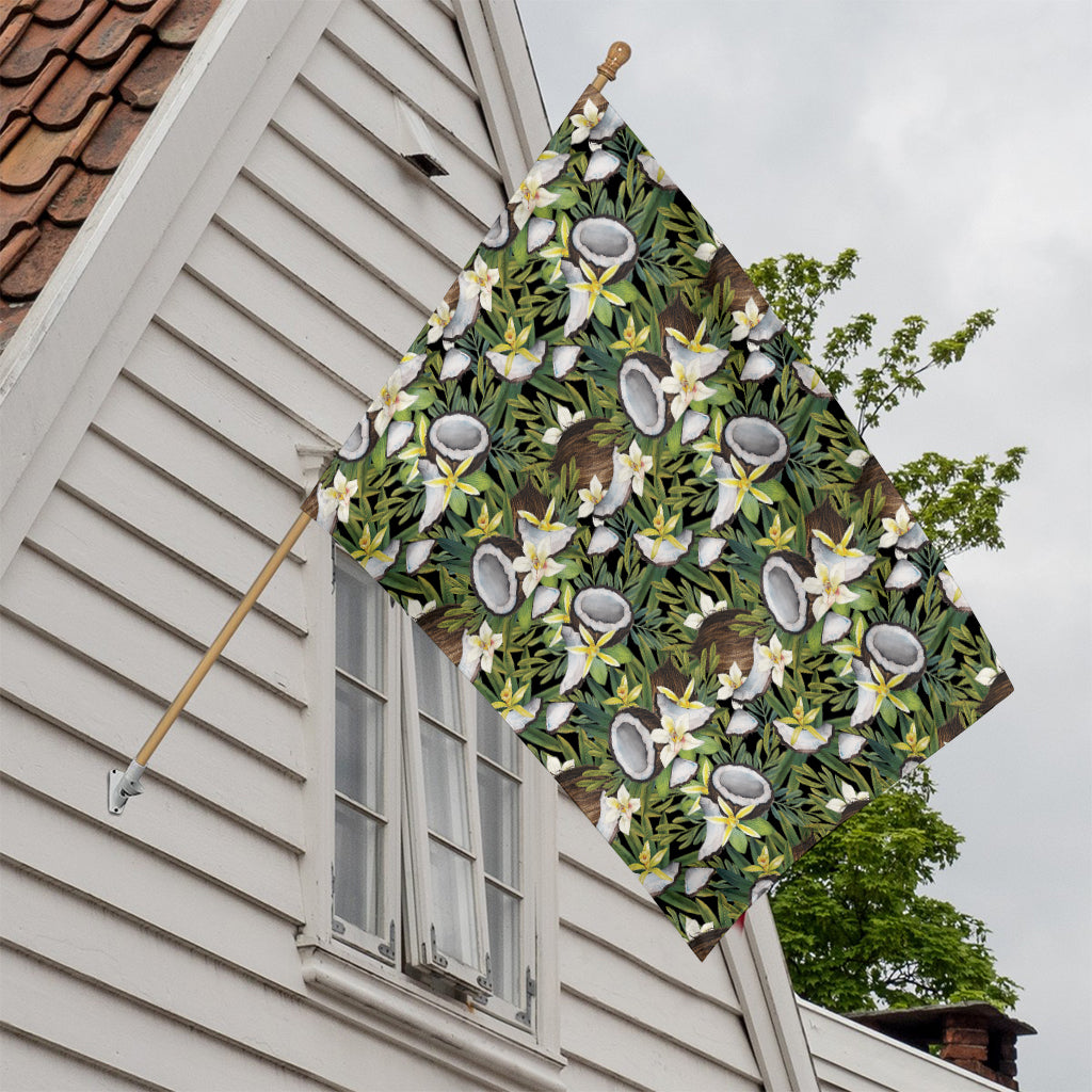 Vanilla Flower And Coconut Pattern Print House Flag