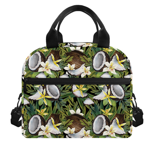 Vanilla Flower And Coconut Pattern Print Insulated Lunch Bag
