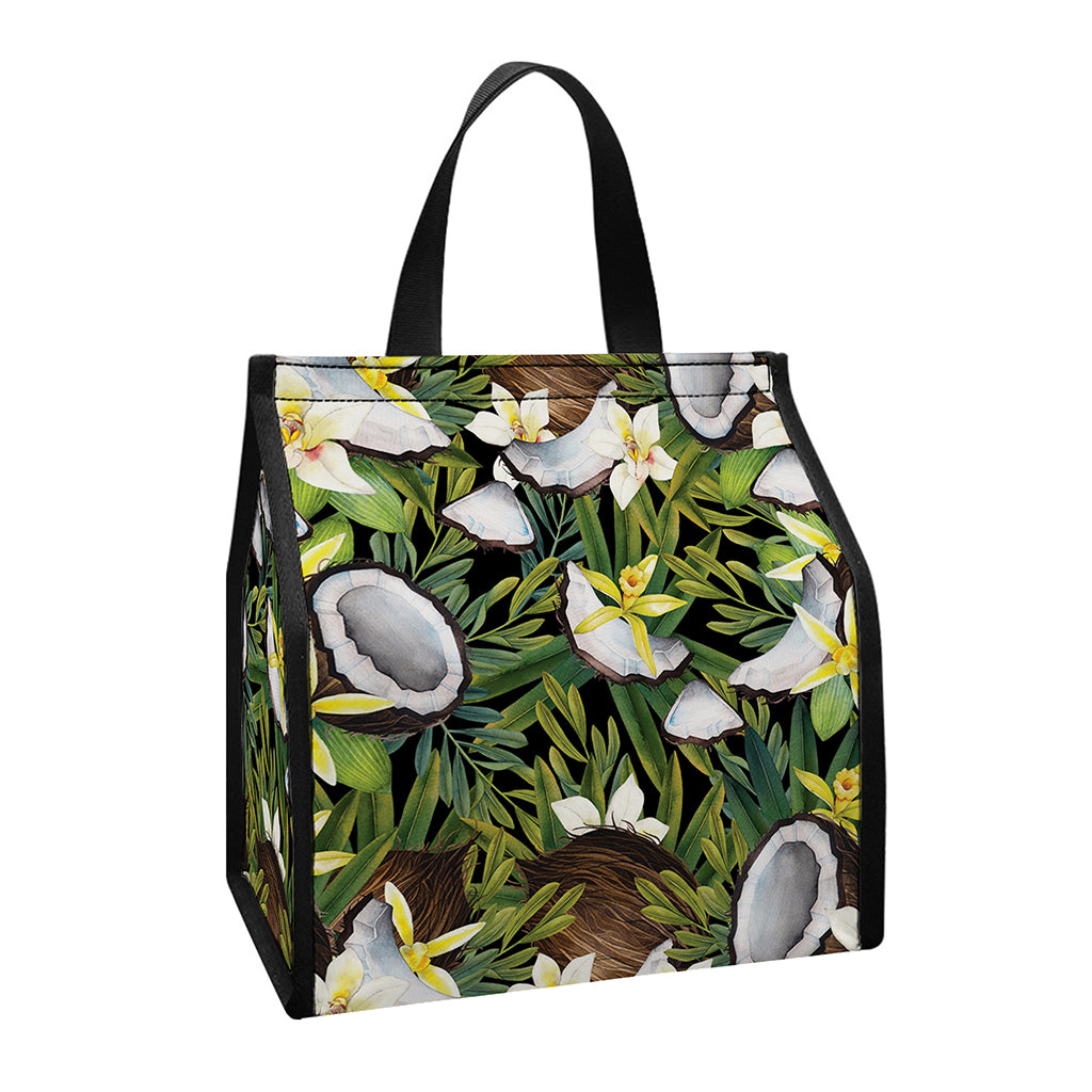 Vanilla Flower And Coconut Pattern Print Insulated Lunch Tote