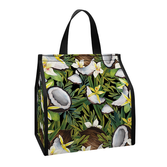 Vanilla Flower And Coconut Pattern Print Insulated Lunch Tote
