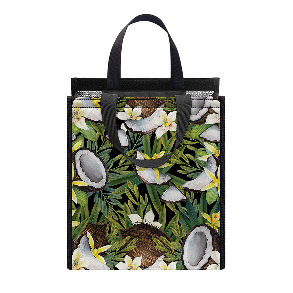 Vanilla Flower And Coconut Pattern Print Insulated Lunch Tote