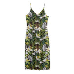 Vanilla Flower And Coconut Pattern Print Jersey Midi Cami Dress