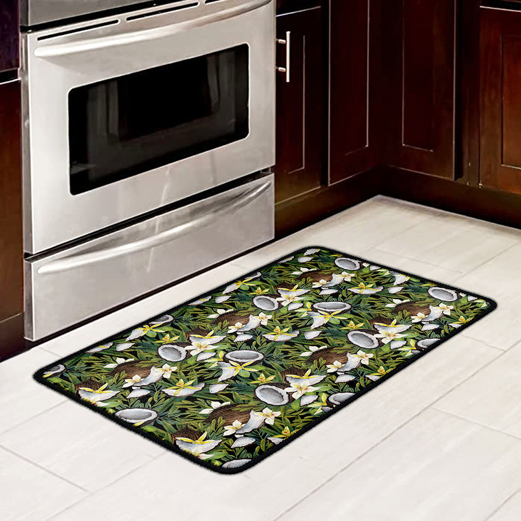 Vanilla Flower And Coconut Pattern Print Kitchen Mat