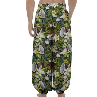 Vanilla Flower And Coconut Pattern Print Lantern Pants
