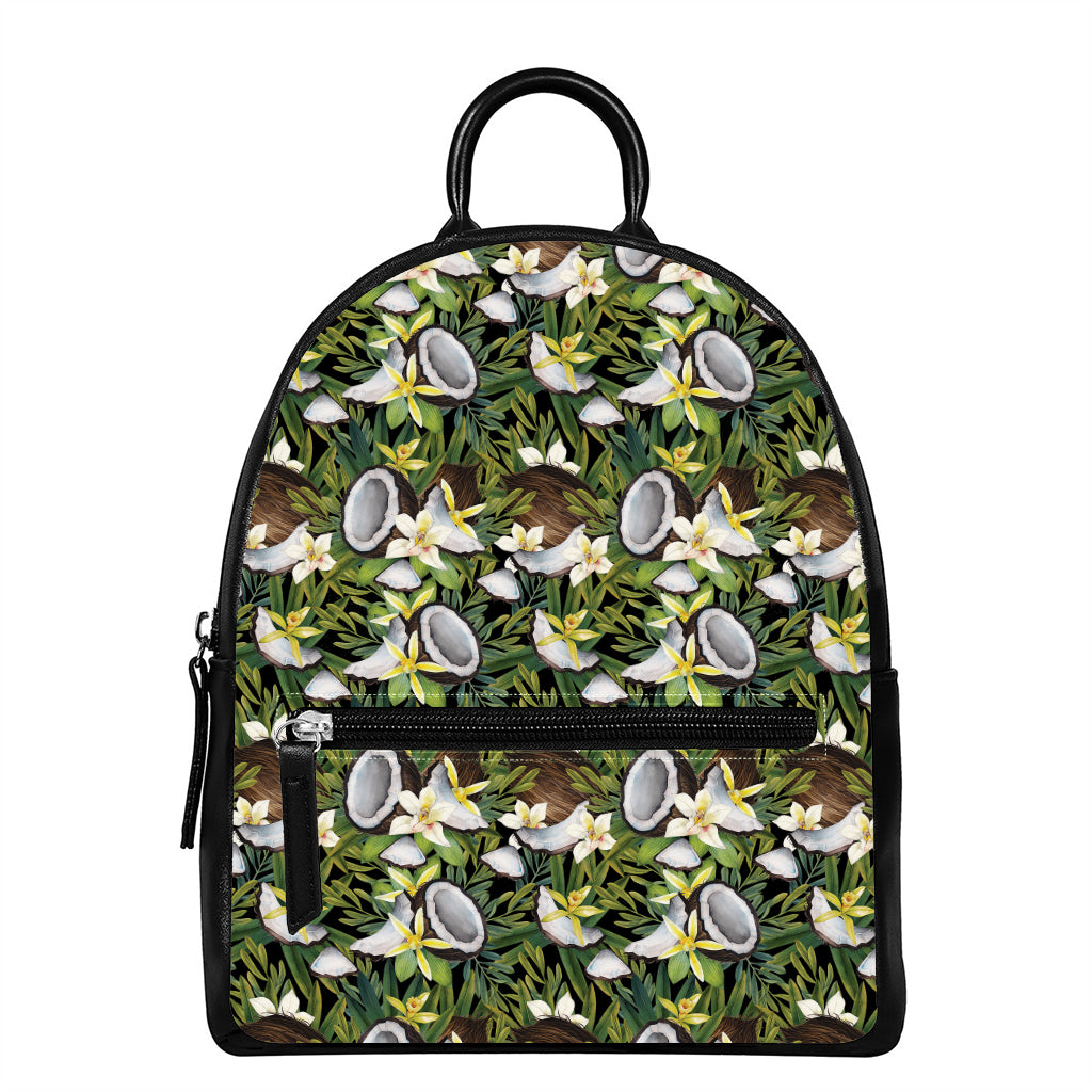 Vanilla Flower And Coconut Pattern Print Leather Backpack