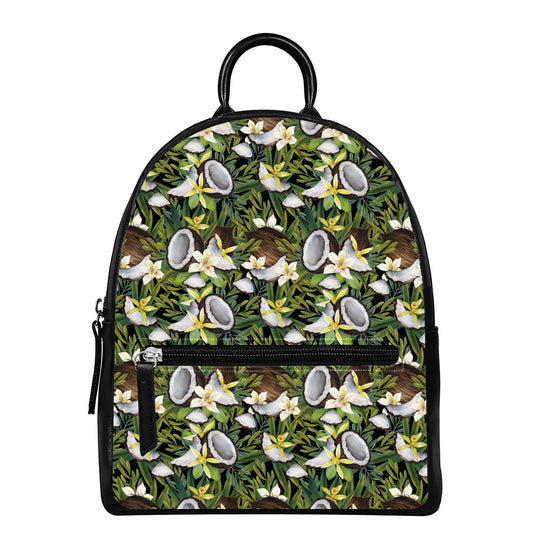 Vanilla Flower And Coconut Pattern Print Leather Backpack