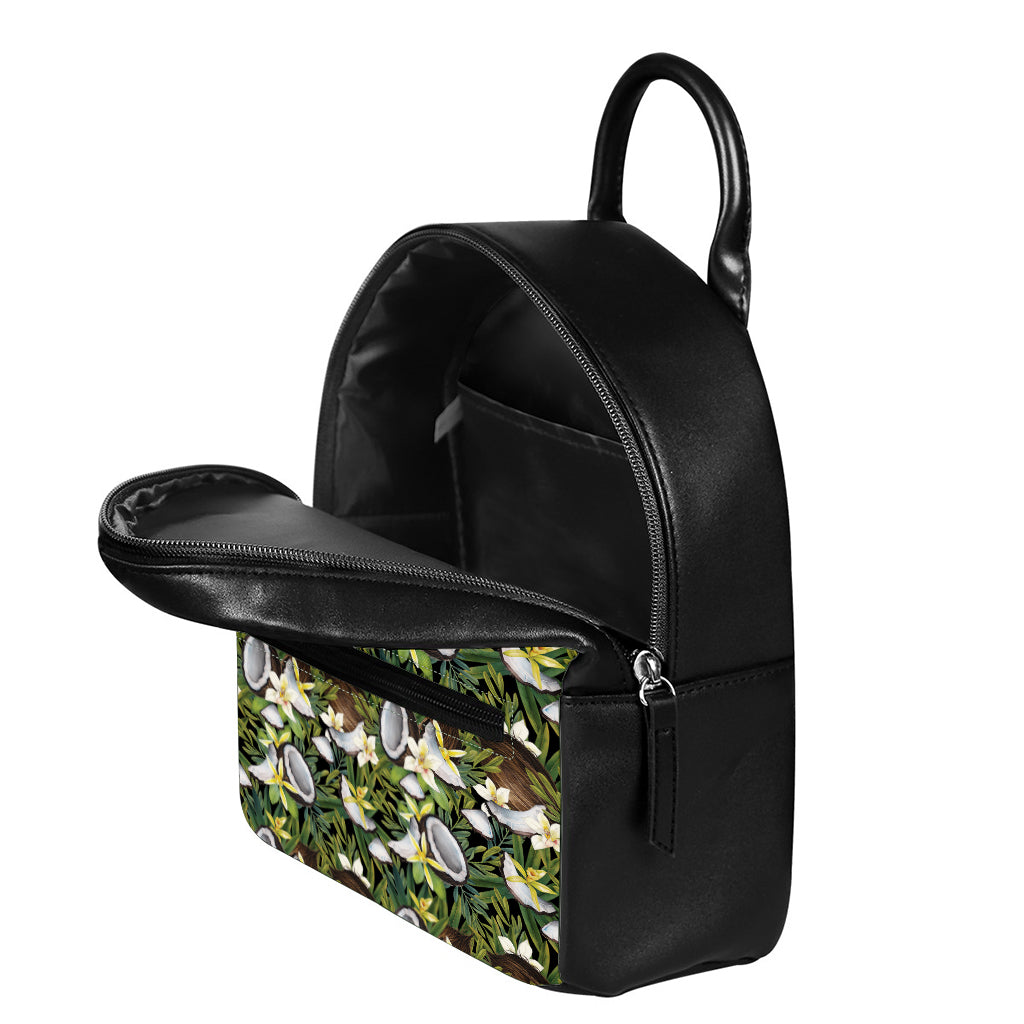Vanilla Flower And Coconut Pattern Print Leather Backpack