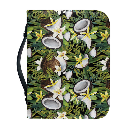 Vanilla Flower And Coconut Pattern Print Leather Bible Cover