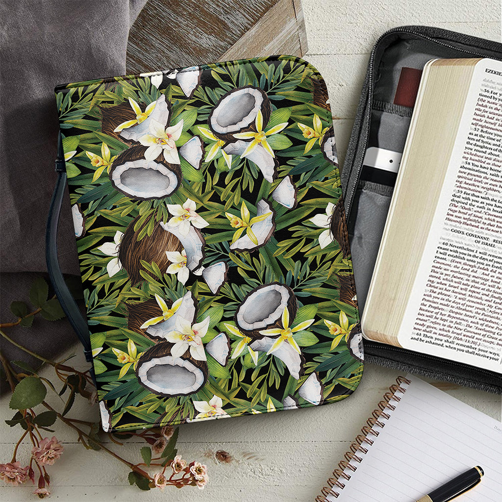 Vanilla Flower And Coconut Pattern Print Leather Bible Cover
