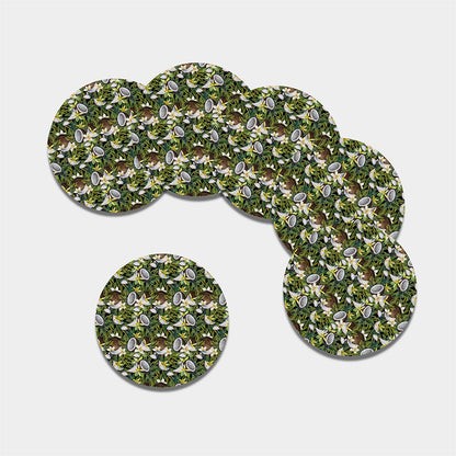 Vanilla Flower And Coconut Pattern Print Leather Coaster Set