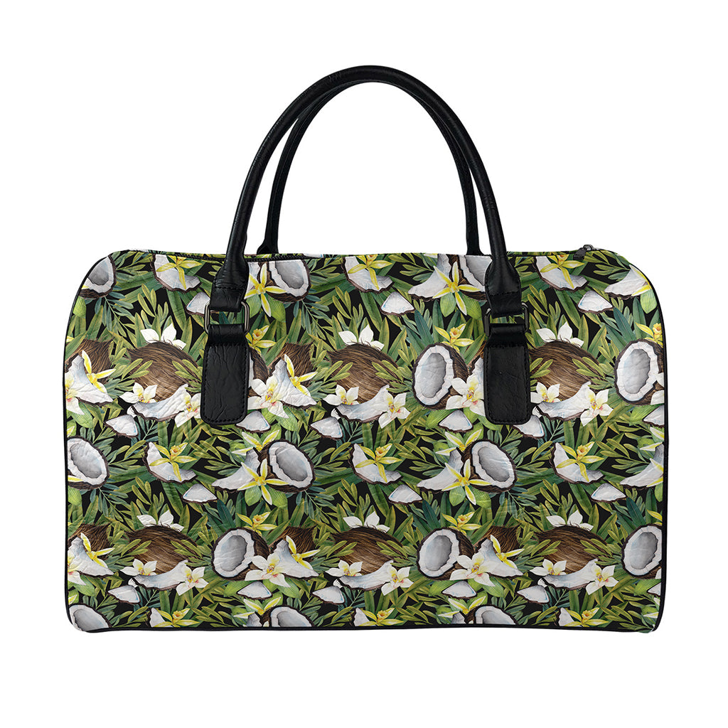 Vanilla Flower And Coconut Pattern Print Leather Duffle Bag