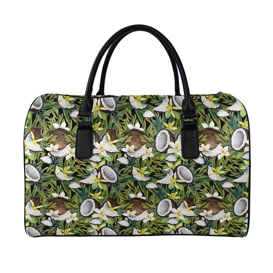 Vanilla Flower And Coconut Pattern Print Leather Duffle Bag