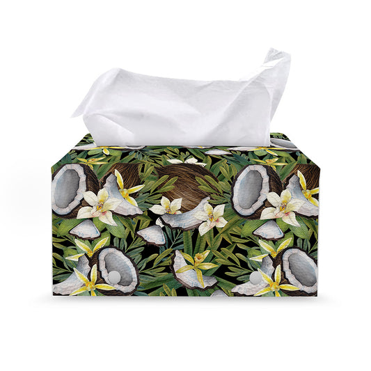 Vanilla Flower And Coconut Pattern Print Leather Tissue Box Cover