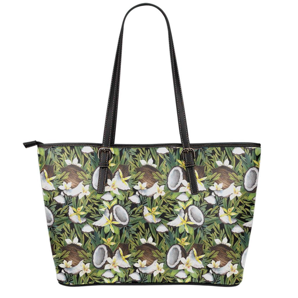 Vanilla Flower And Coconut Pattern Print Leather Tote Bag