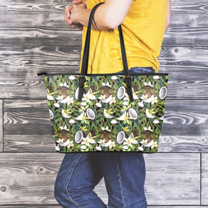 Vanilla Flower And Coconut Pattern Print Leather Tote Bag